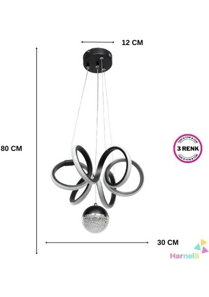 3 Renk Yanabilen Şeker Camlı Modern Ledli Avize