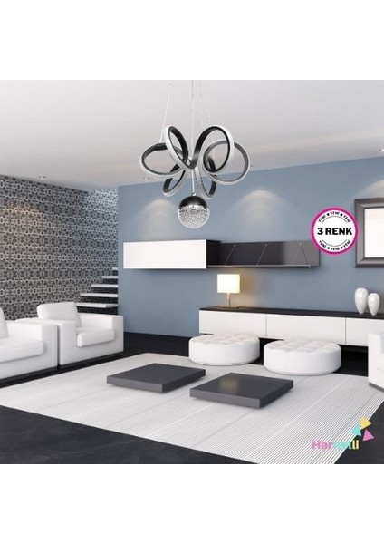 3 Renk Yanabilen Şeker Camlı Modern Ledli Avize