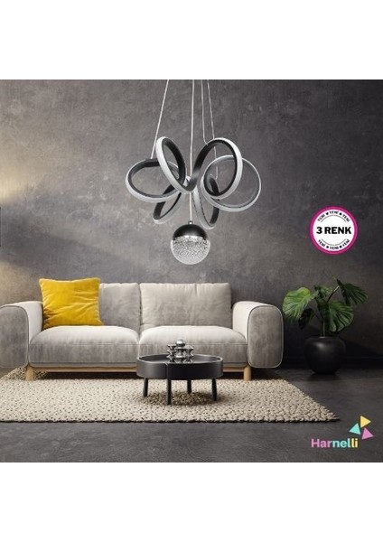3 Renk Yanabilen Şeker Camlı Modern Ledli Avize