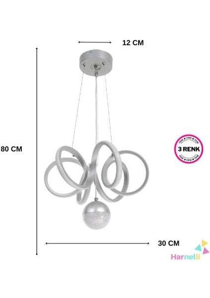 3 Renk Yanabilen Şeker Camlı Modern Ledli Avize