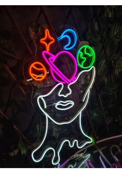 Cizgineon Gezegen Kadın Işıklı Duvar Dekarasyon fiyatları