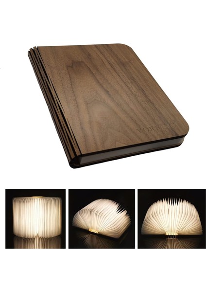 Vorrınc Ahşap Katlanır Kitap Lambası, Ambiyans Aydınlatması, Gece Lambası, Manyetik LED Işık, Dekoratif Işık, 360° Katlanabilir, Hediye Için Ideal (Siyah Ceviz) 21 x 16,5 x 2,5 cm