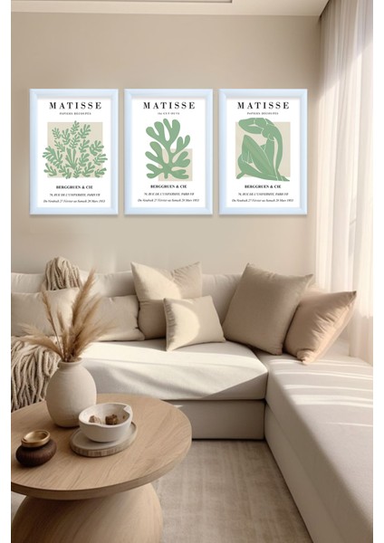 matisse Ilhamlı 3'lü Set Çerçeveli Cam Tablo (23,5 x 33,5 cm )"
