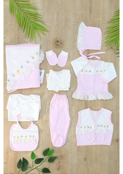 Kız Bebebek Yenidoğan 10 Lu Lüks Hastane Çıkışı Zıbın Seti STL6917