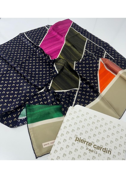 Lacivert Renkli Ipek (Silk) Crepe Saten Eşarp - 8846230-321