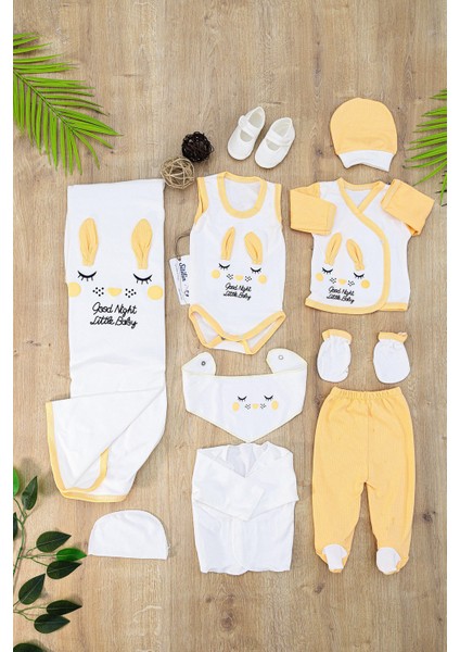 Kız Erkek Bebebek Sarı Sevimli Tavşan Yenidoğan Pembe 10 Lu Lüks Hastane Çıkışı Zıbın Seti STL6922
