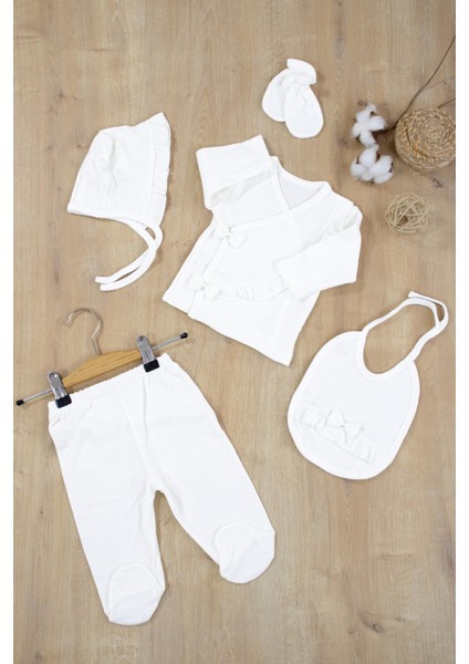 Kız Bebek Natural Pamuk Kumaş 5 Li Lüks Hastane Çıkışı Seti STL6872
