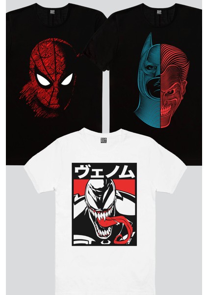 Dijital Örümcek, Uzun Dil, Yarım Kahraman Erkek Tişört 3'lü Eko Paket