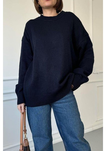 Kadın Bisiklet Yaka Oversize Kazak