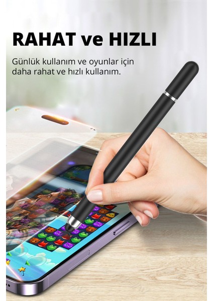 Apple, Ipad, iPhone ve Tüm Cihazlarla Uyumlu Tablet Kalemi 2in1 Disk Uçlu Stylus Çizim Kalemi