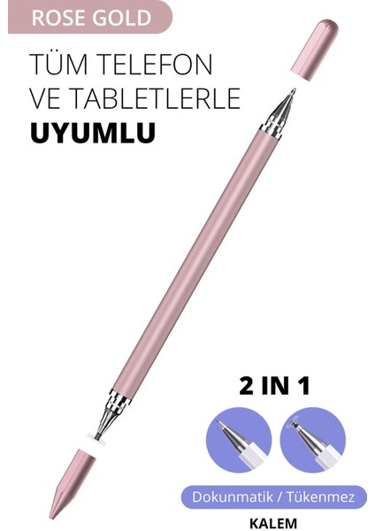 Apple, Ipad, iPhone ve Tüm Cihazlarla Uyumlu Tablet Kalemi 2in1 Tükenmez Kalem Stylus Çizim Kalemi