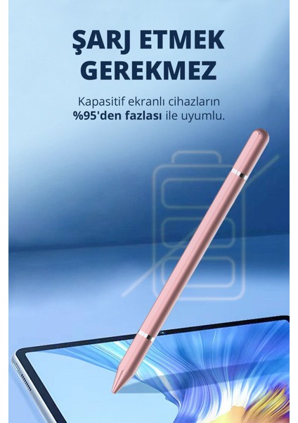 Apple, Ipad, iPhone ve Tüm Cihazlarla Uyumlu Tablet Kalemi 2in1 Tükenmez Kalem Stylus Çizim Kalemi