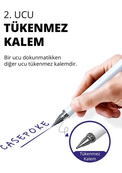 Apple, Ipad, iPhone ve Tüm Cihazlarla Uyumlu Tablet Kalemi 2in1 Tükenmez Kalem Stylus Çizim Kalemi