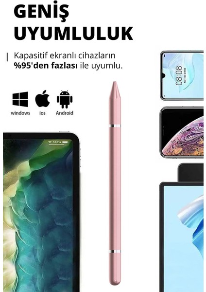 Apple, Ipad, iPhone ve Tüm Cihazlarla Uyumlu Tablet Kalemi 2in1 Tükenmez Kalem Stylus Çizim Kalemi