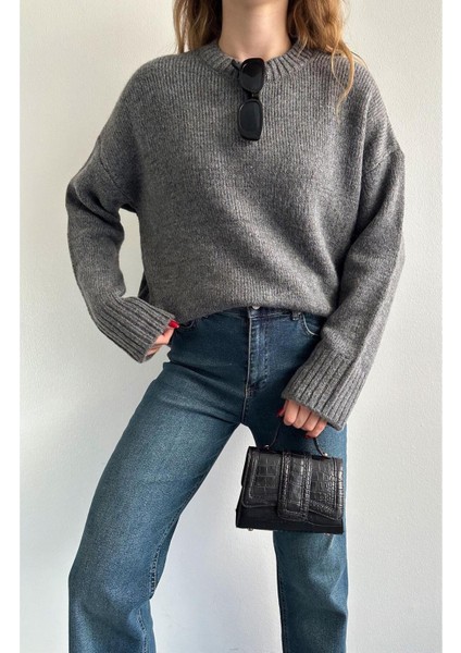 Kadın Bisiklet Yaka Oversize Kazak