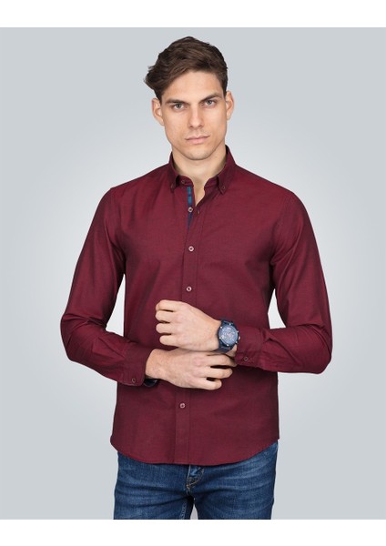 Slim Fit Spor Bordo Erkek Gömlek