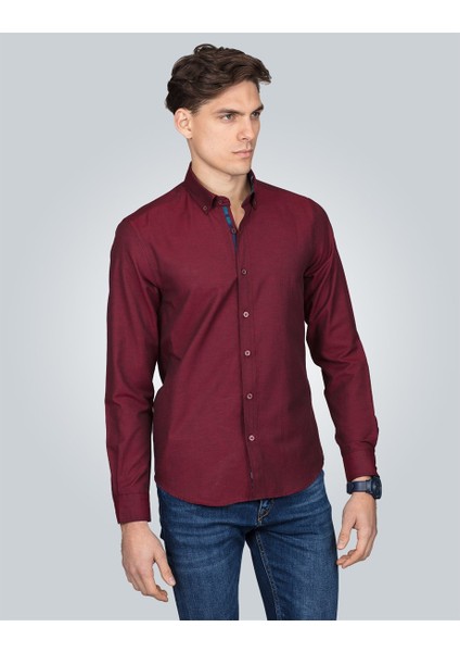 Slim Fit Spor Bordo Erkek Gömlek