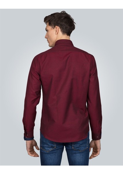 Slim Fit Spor Bordo Erkek Gömlek