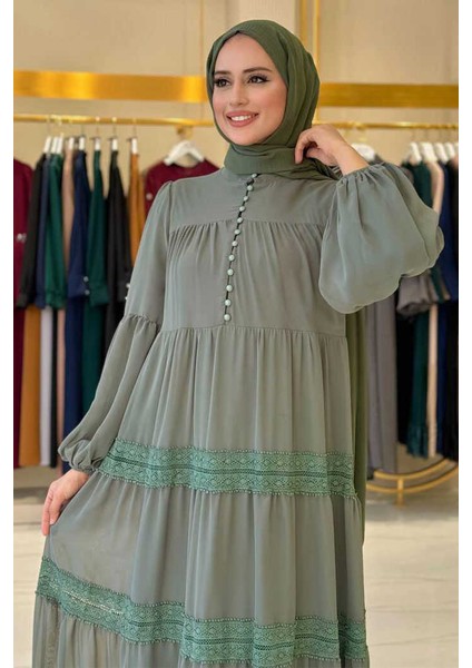3923 Dantel Detay Şifon Elbise Mint fırsatları