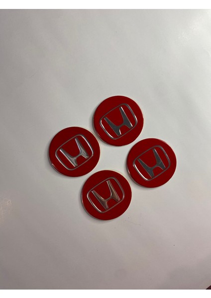Honda Kırmızı Zemin Krom Yazı Yapıştırma Jant Göbek Stickerı 4 Adet