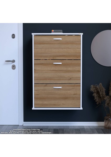 VARBİ Asma Antre Hol 72 x 107 x 25, 5 cm’ lik 3 Düşer Kapak 6 Raf Bölmeli Ayakkabılık