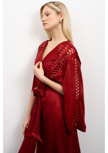Frank Grogren Detaylı Bordo Saten Sabahlık / Kimono fiyatları