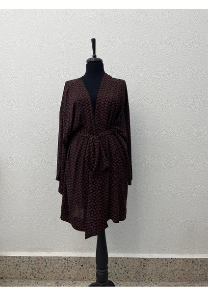 Desenli Kahverengi Kimono