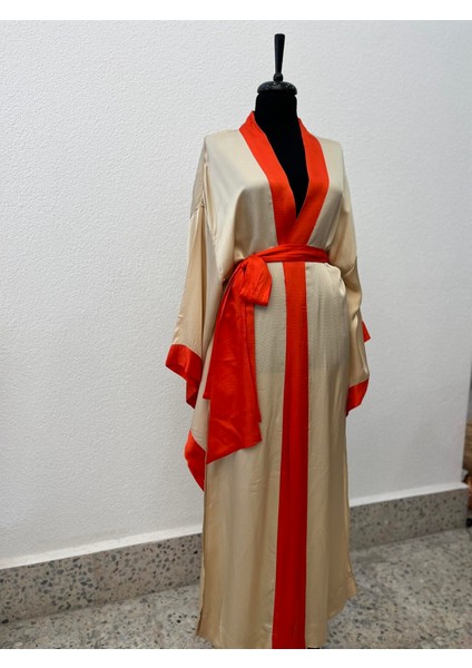 Bej Turuncu Saten Kimono fiyatları