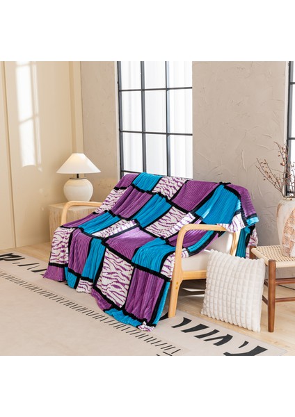1 Parça Baskılı Ekose Battaniye Çok Amaçlı Battaniye 200*230CM Lake Mavi (Yurt Dışından)