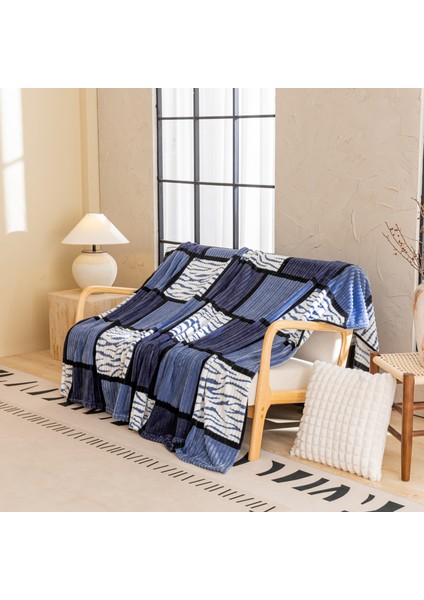 1 Parça Baskılı Ekose Battaniye Çok Amaçlı Battaniye 70*100CM Lacivert (Yurt Dışından)