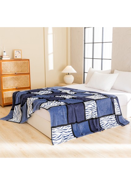 1 Parça Baskılı Ekose Battaniye Çok Amaçlı Battaniye 70*100CM Lacivert (Yurt Dışından)