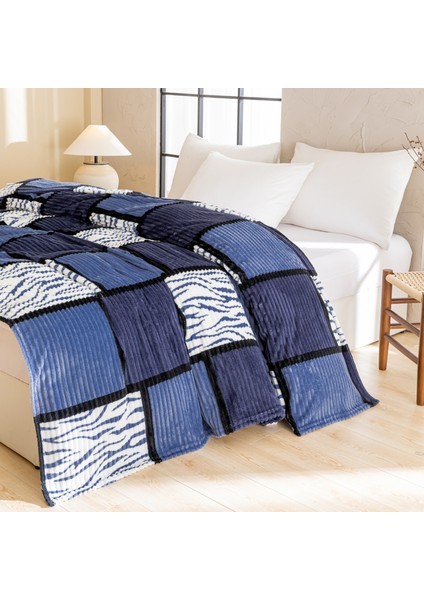 1 Parça Baskılı Ekose Battaniye Çok Amaçlı Battaniye 70*100CM Lacivert (Yurt Dışından)