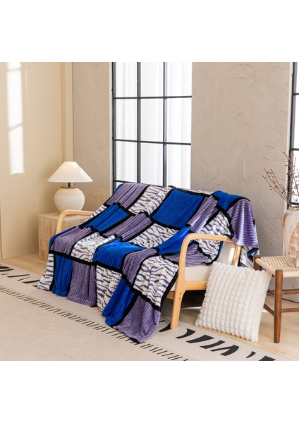 1 Parça Baskılı Ekose Battaniye Çok Amaçlı Battaniye 100*150CM Koyu Mavi (Yurt Dışından)