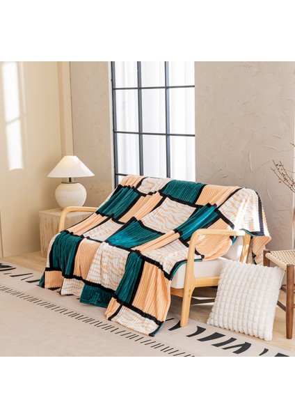 1 Parça Baskılı Ekose Battaniye Çok Amaçlı Battaniye 70*100CM Koyu Yeşil (Yurt Dışından)