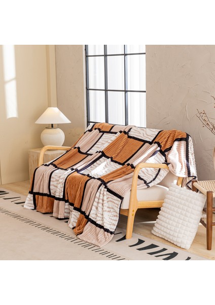 1 Parça Baskılı Ekose Battaniye Çok Amaçlı Battaniye 70*100CM Deve Tüyü (Yurt Dışından)