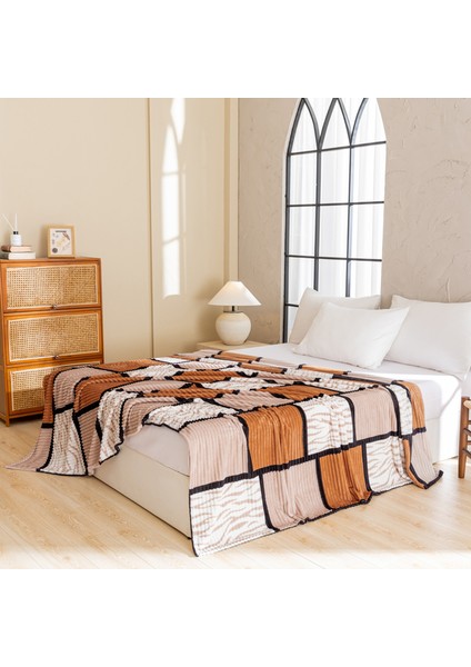 1 Parça Baskılı Ekose Battaniye Çok Amaçlı Battaniye 200*230CM Deve Tüyü (Yurt Dışından)