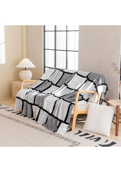 1 Parça Baskılı Ekose Battaniye Çok Amaçlı Battaniye 180*200CM Gri (Yurt Dışından)