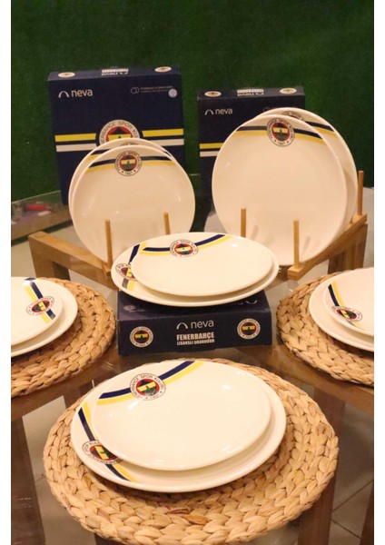 Dekomus Ile Lisanslı Fenerbahçe 6 Kişilik 12 Parça Porselen Pasta Ve Servis Tabağı Yemek Takımı Seti