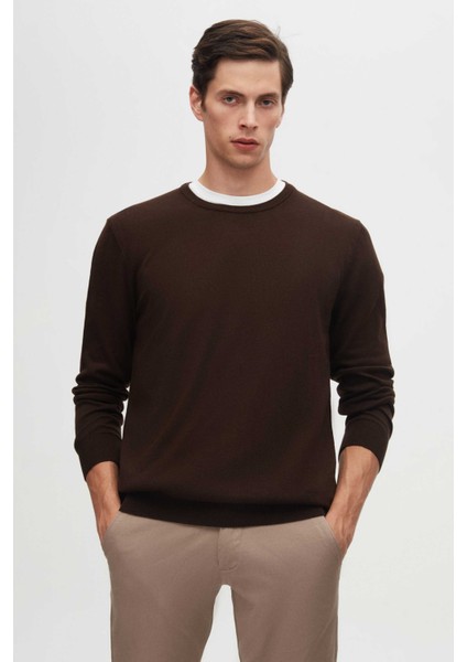 Ds Damat Slim Fit Camel Pamuk Karışımlı 2'li Bisiklet Yaka Triko ve Gömlek modelleri