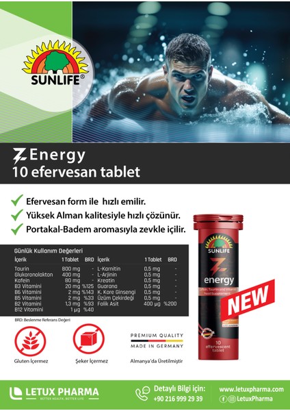 Z-Energy - Kafein, Taurin ve Vitamin Gıda Takviyesi