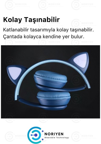 Unisex Premium Kids Serisi Işıklı Kedi Kulaklık Kablosuz Bluetooth Kedili Çocuklar Için Kulaklık P47M Rgb Cat Kulaklık