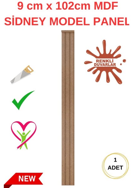 9 cm x 102 cm 1 Adet Sidney Dekoratif, Duvar Çıtası Ham Ahşap Duvar Paneli, Boyanabilir, Ham, Mdf Panel