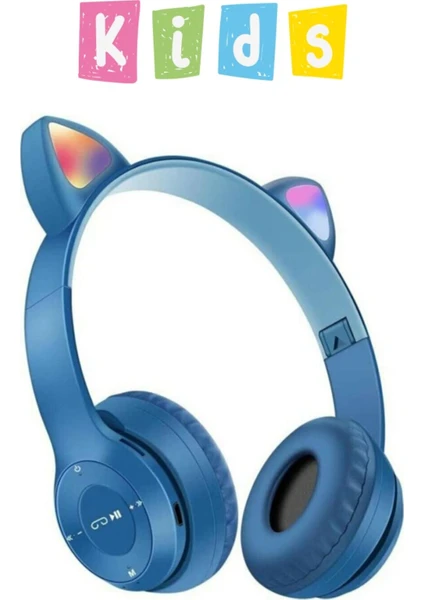 Unisex Premium Kids Serisi Işıklı Kedi Kulaklık Kablosuz Bluetooth Kedili Çocuklar Için Kulaklık P47M Rgb Cat Kulaklık