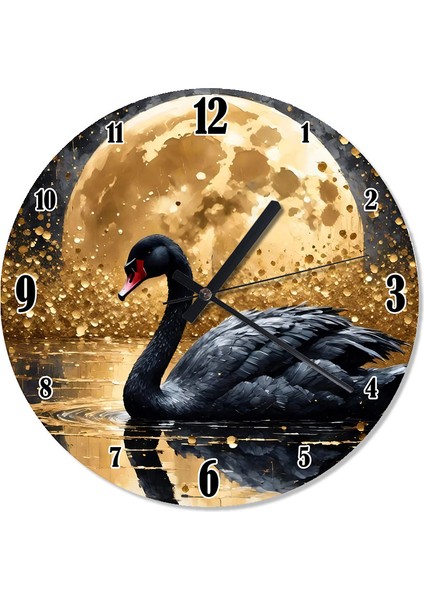 Altın Siyah Kuğu Akarlı Duvar Saati
