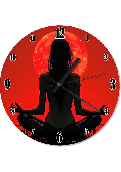 Kırmızı Ay Meditasyonu Şekilli Duvar Saati