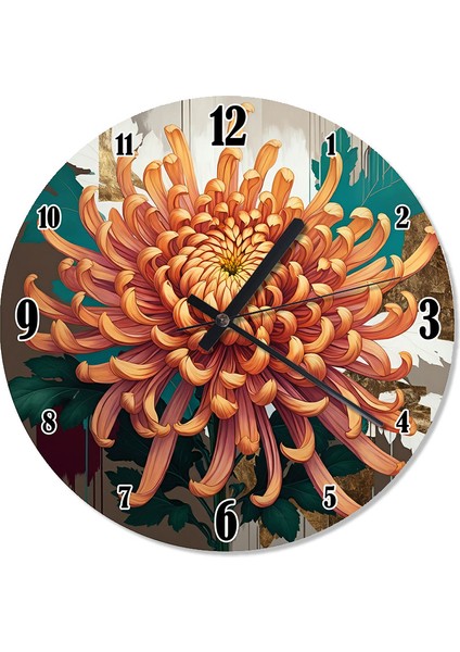 Turuncu Çiçek Zarafeti Baskılı Duvar Saati