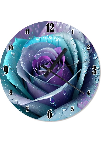 Renkli Mavi Gül Akarlı Duvar Saati