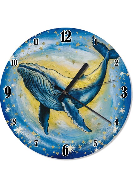 Denizde Yüzen Mavi Balina Baskılı Duvar Saati