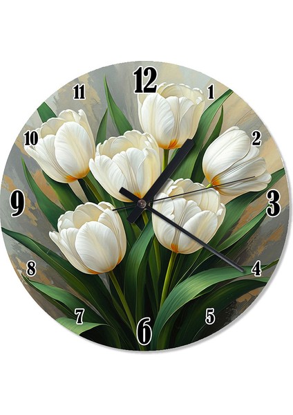 Beyaz Lalelerin Zarafeti Akarlı Duvar Saati