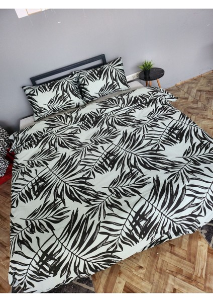 Çift Kişilik Nevresim Takımı Soft Serisi (Çarşafsız) Palmiye I 200 x 220 I Beyaz